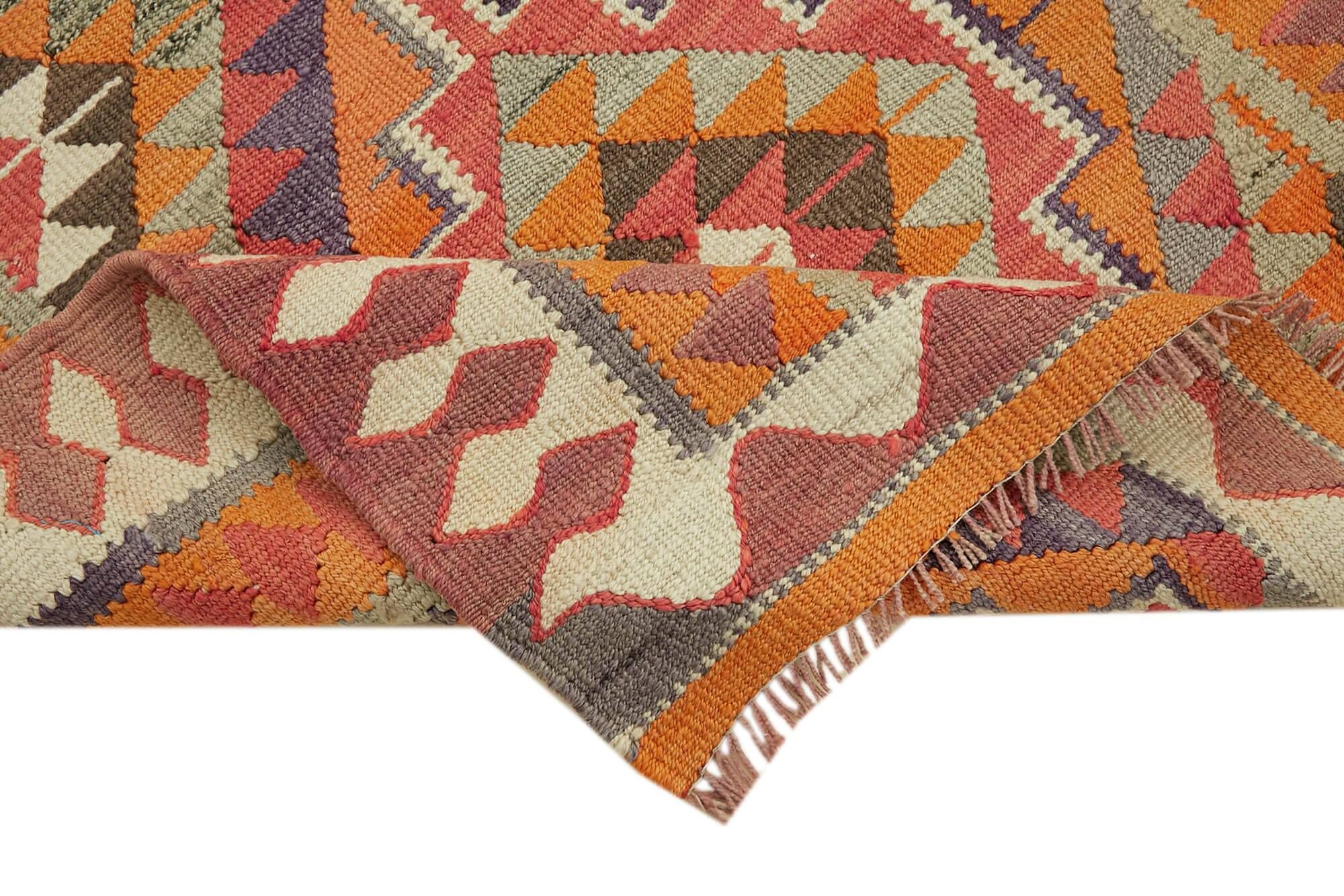 Turkish Handwoven Vintage Herki Kilim 107 cm x 342 cm