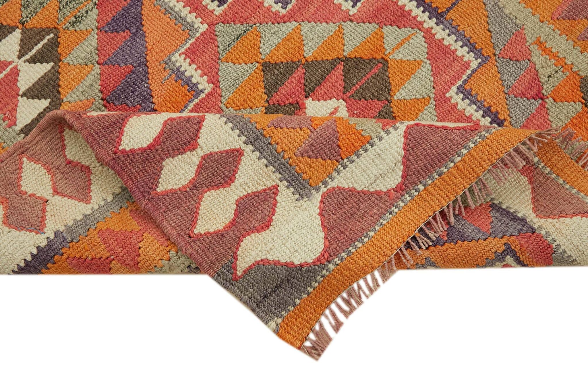 Turkish Handwoven Vintage Herki Kilim 107 cm x 342 cm