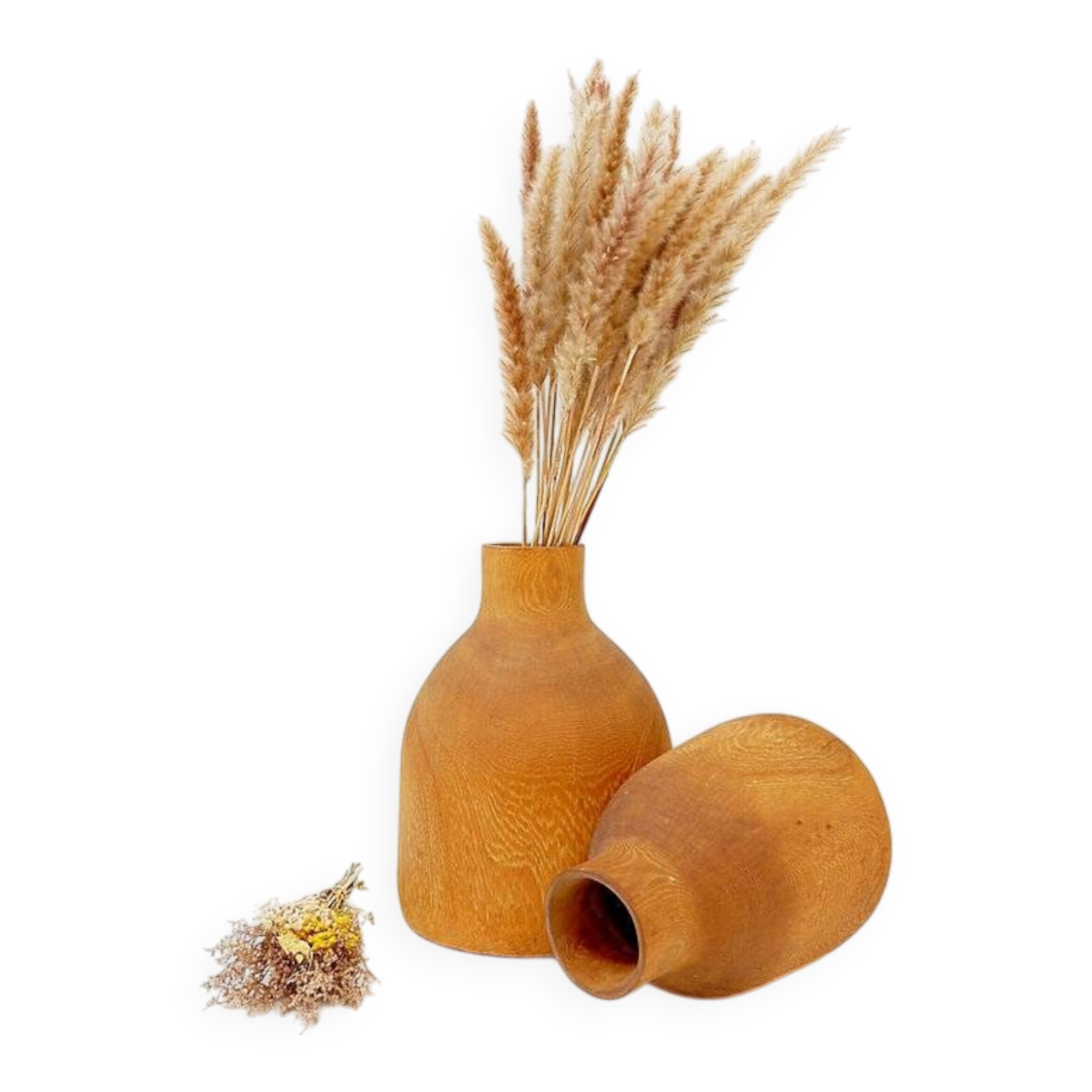 Paire de vases décoratifs vintage en bois de paulownia