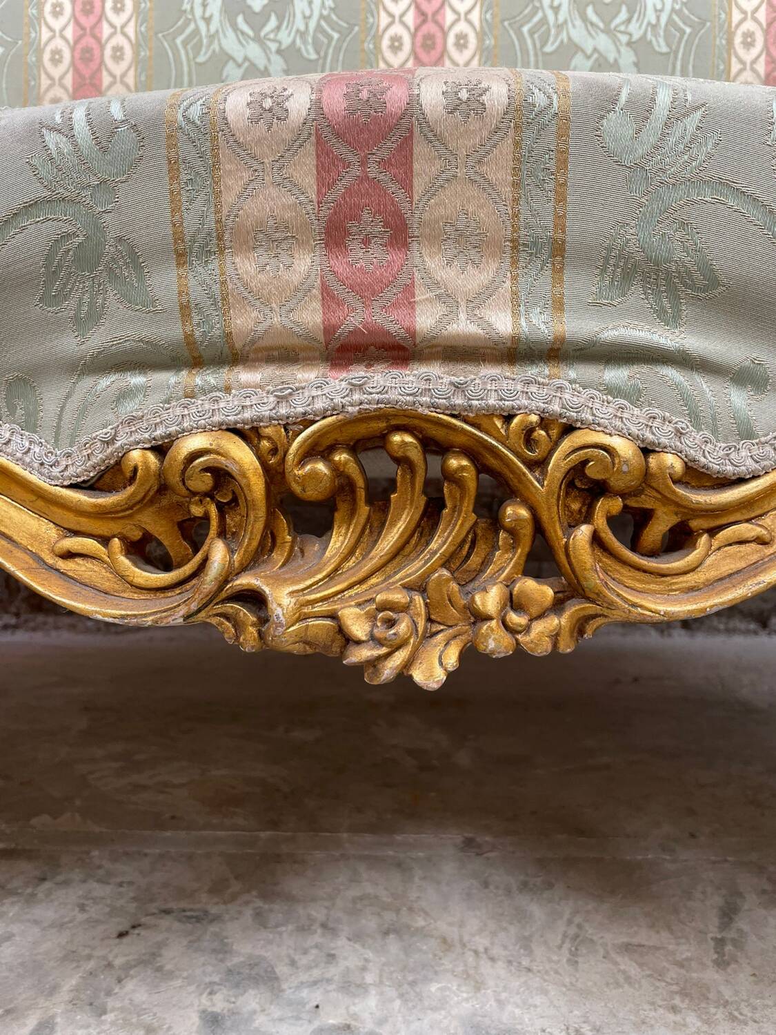 Antique Louis XV Style Gilded Sofa with Gobelin Upholstery