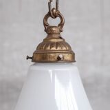 Mid-century opaline and brass pendant light