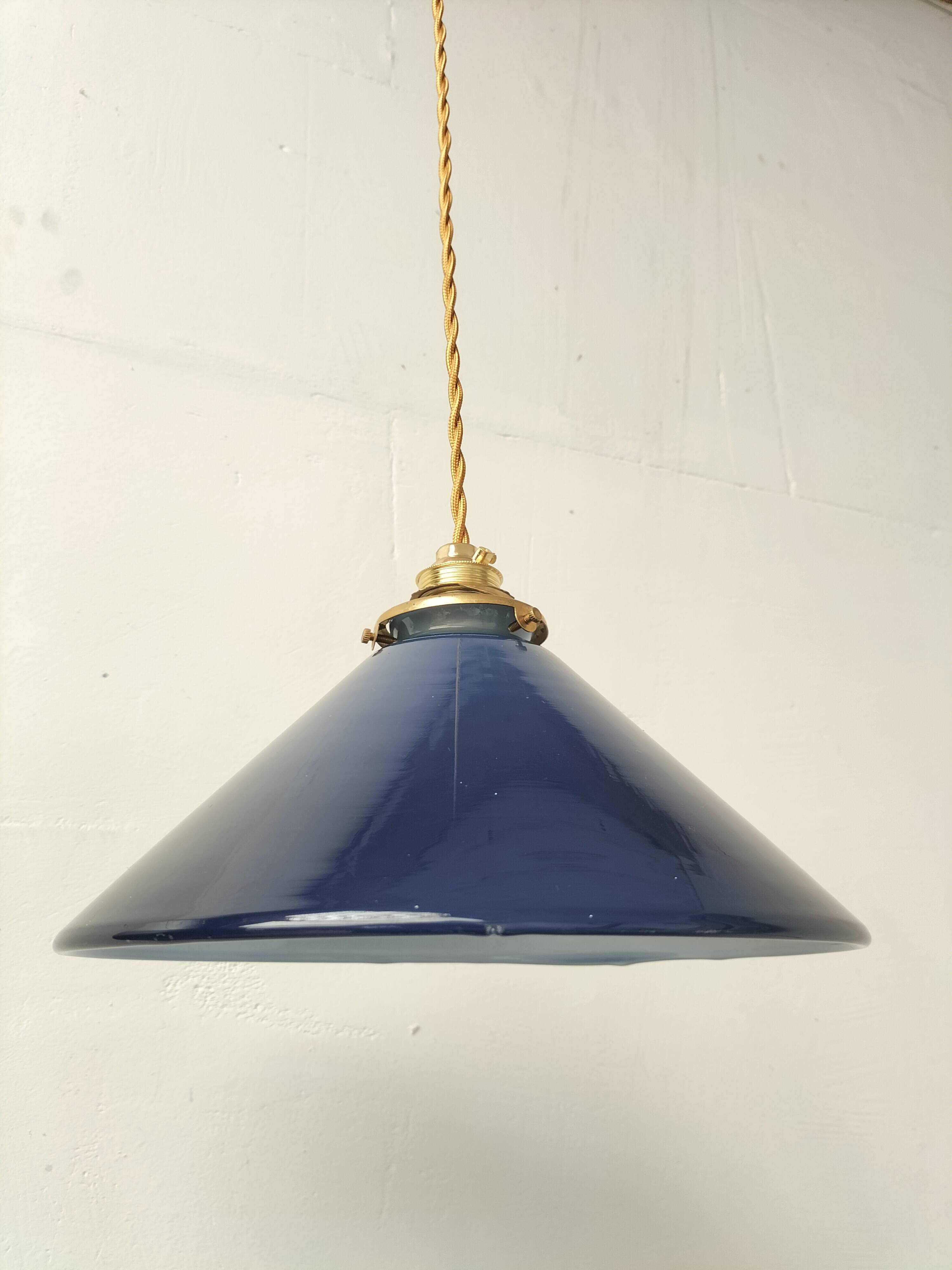 Blue opaline cone pendant light