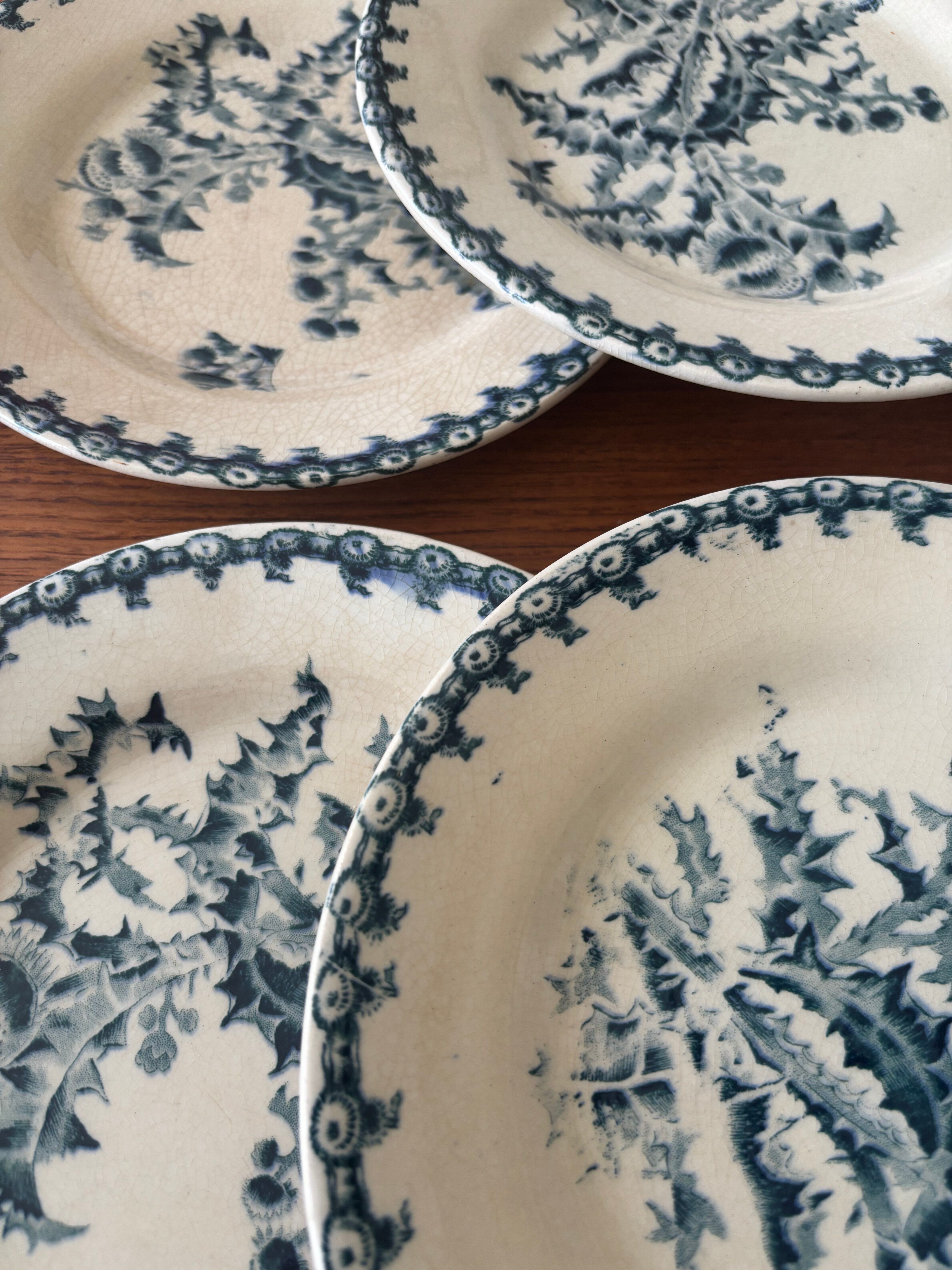 Set of 6 antique dessert plates Gien model Thistle Terre de Feu