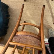 Set of 4 vintage Fischel bistro chairs in curved wood and cane
