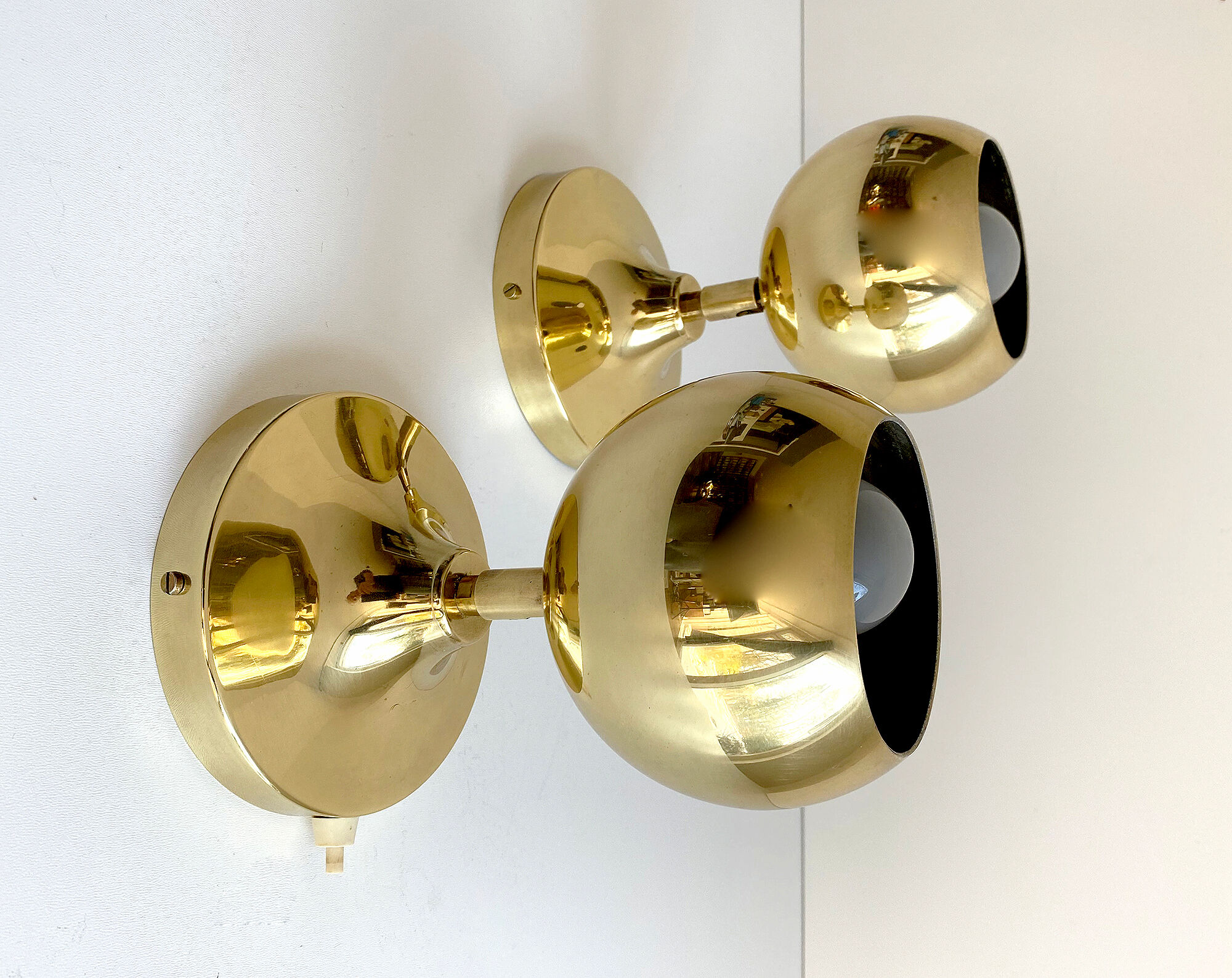 Pair Vintage Spot Wall Lamp, 60s. Brass Globe