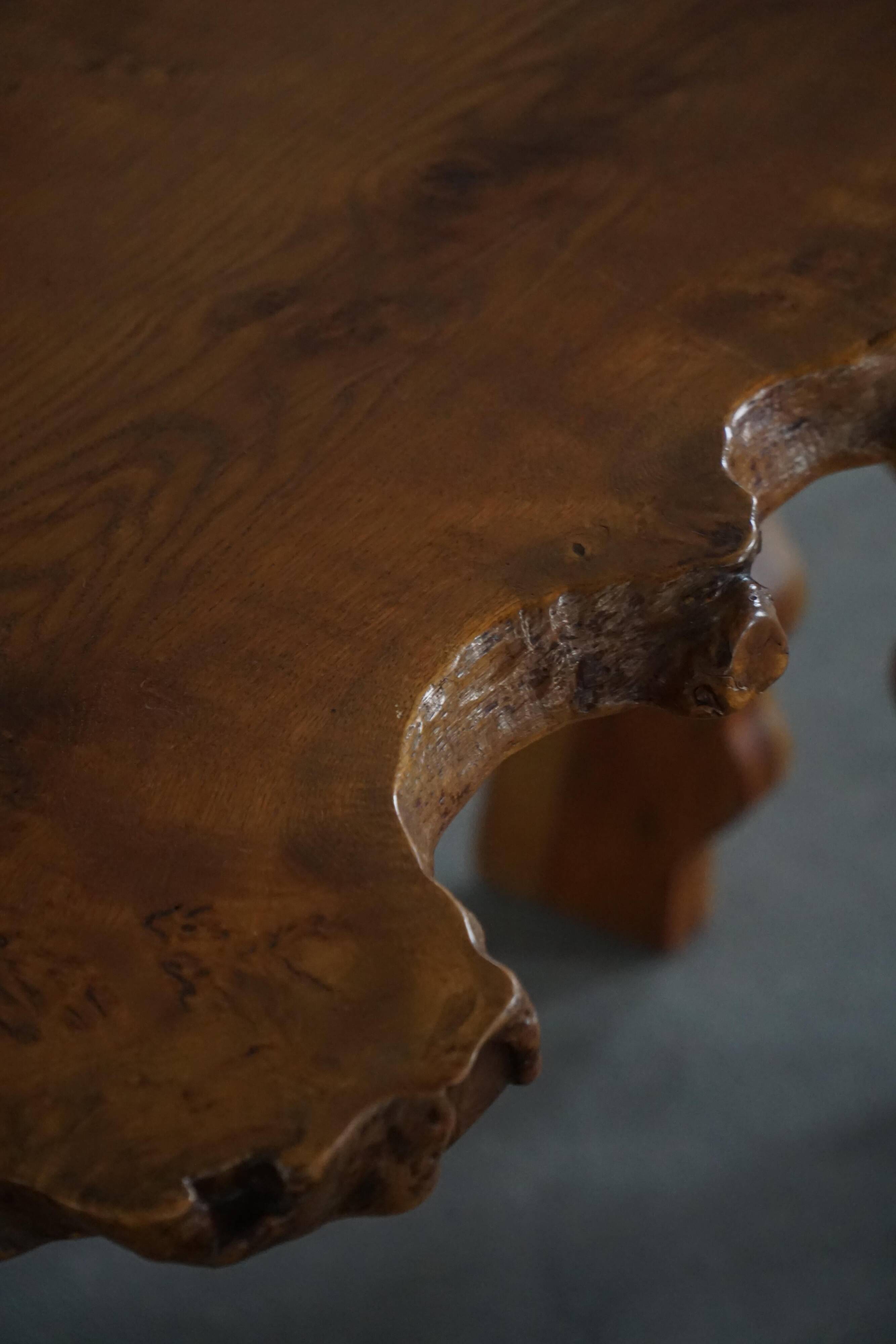 Mid-century Scandinavian coffee table made of solid elm wood, wabi-sabi style, 1960s.
