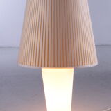 White glass table lamp with a pliche fabric shade, 70s.