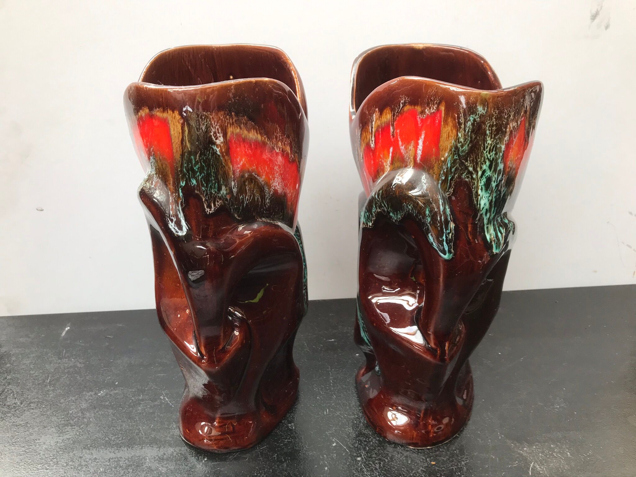 Paire de vase ancien Vallauris céramique multicolore + 2 anses vintage