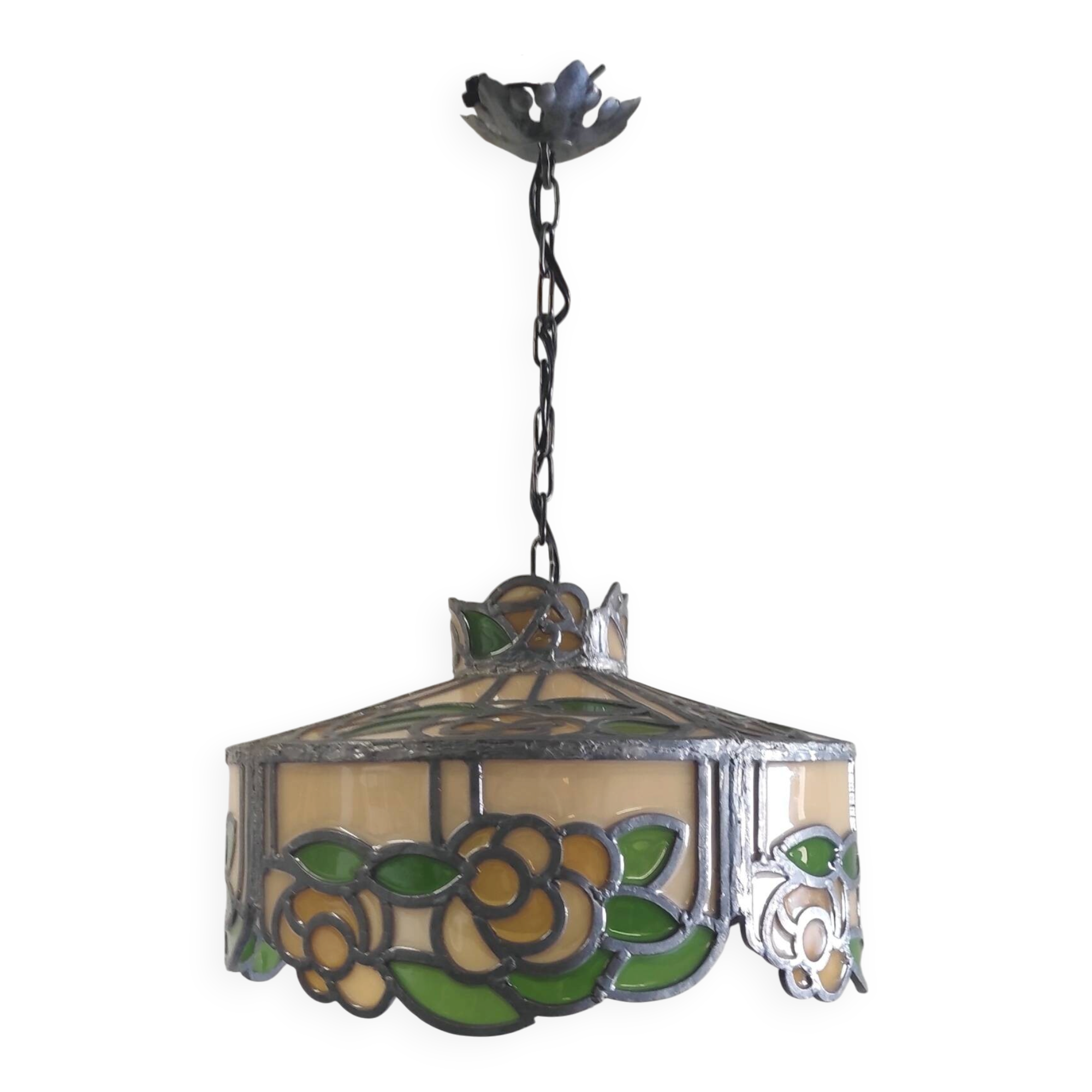 Tiffany-style glass and lead suspension - mid 20th century.