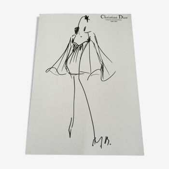 Illustration de mode Christian Dior avec photographie originale de presse  années 80