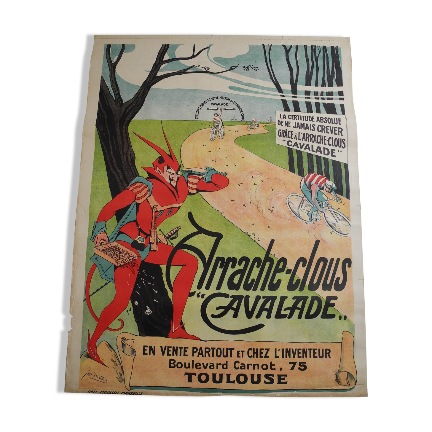Affiche Ancienne Jean Mettex - Arrache Clous Cavalade - Publicité Rétro 1900-1910 - 60x80 Cm