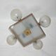 Mid-century vintage chandelier, 1950s, brass, wood and frosted glass, 4x E1