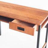 Vintage one-drawer desk. Mahogany veneer and solid beech. France, 1960s