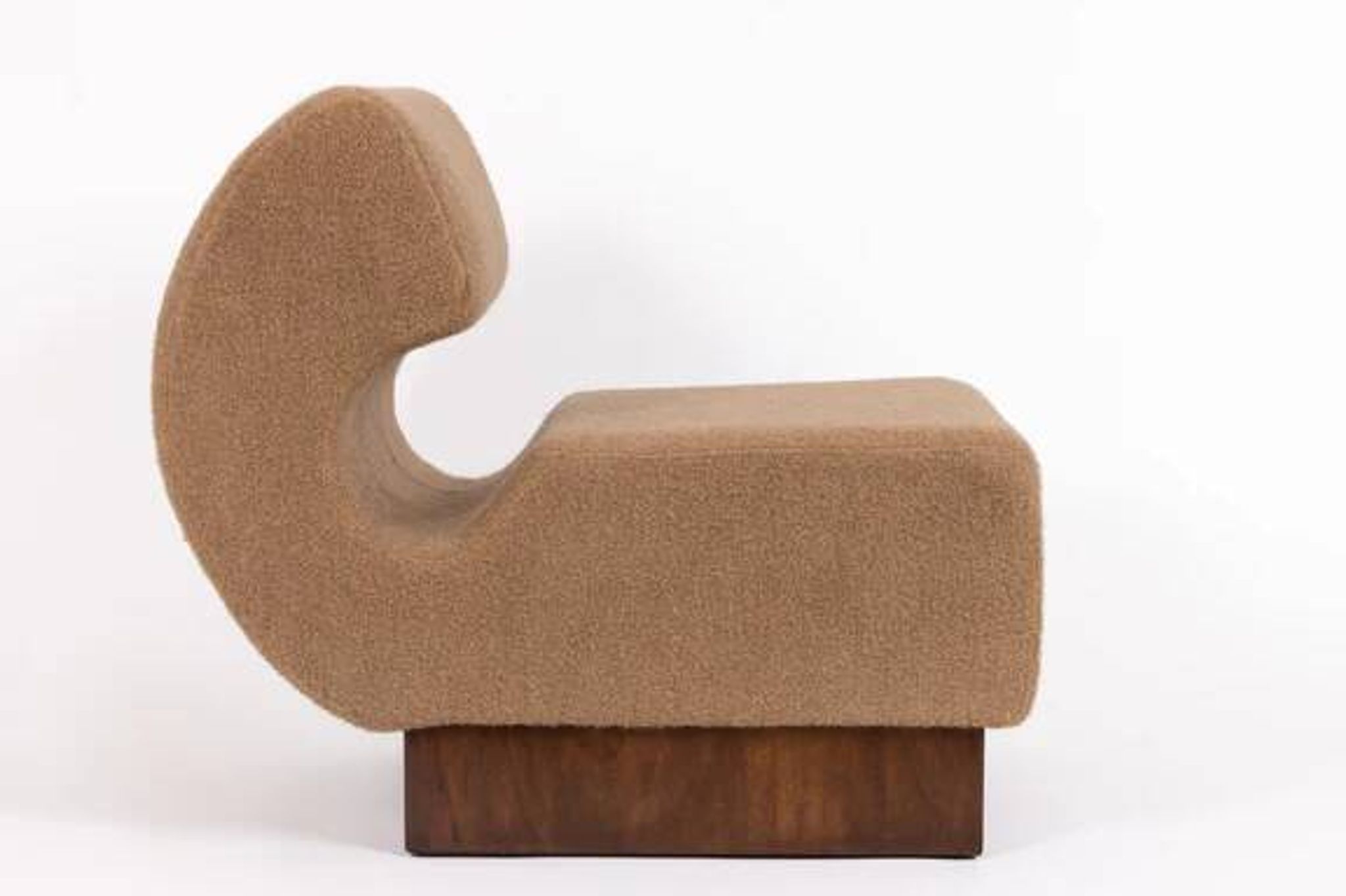 Italian lounge chair in walnut and Schumacher cashmere bouclé, 1970