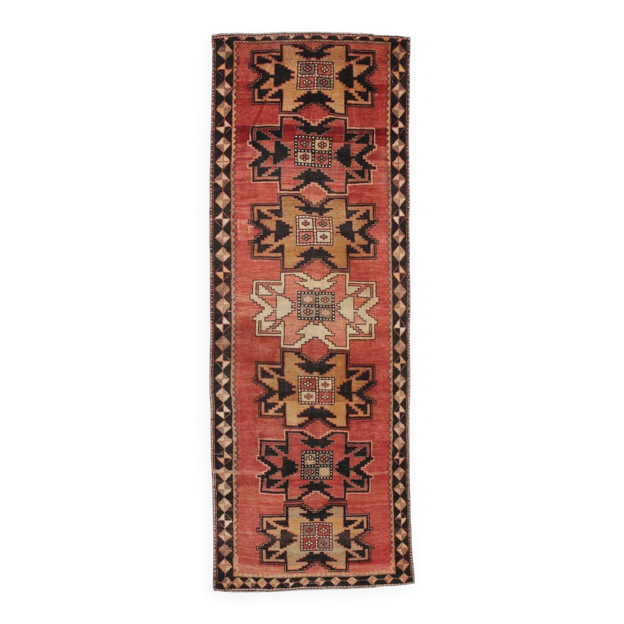 4x10 Vintage Faded Red Long Wide Turkish Runner Rug, 112x316