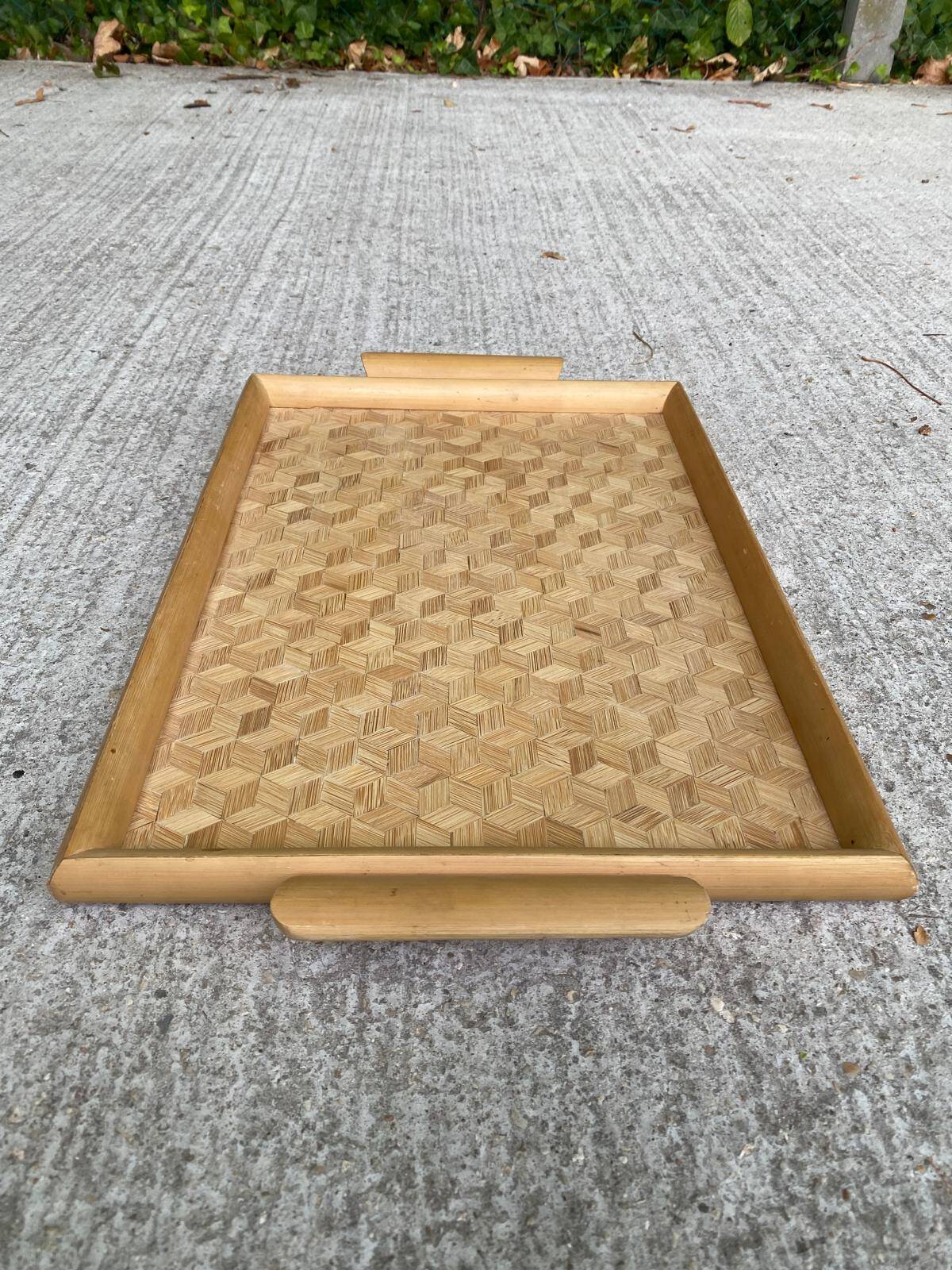 Vintage woven bamboo breakfast serving tray