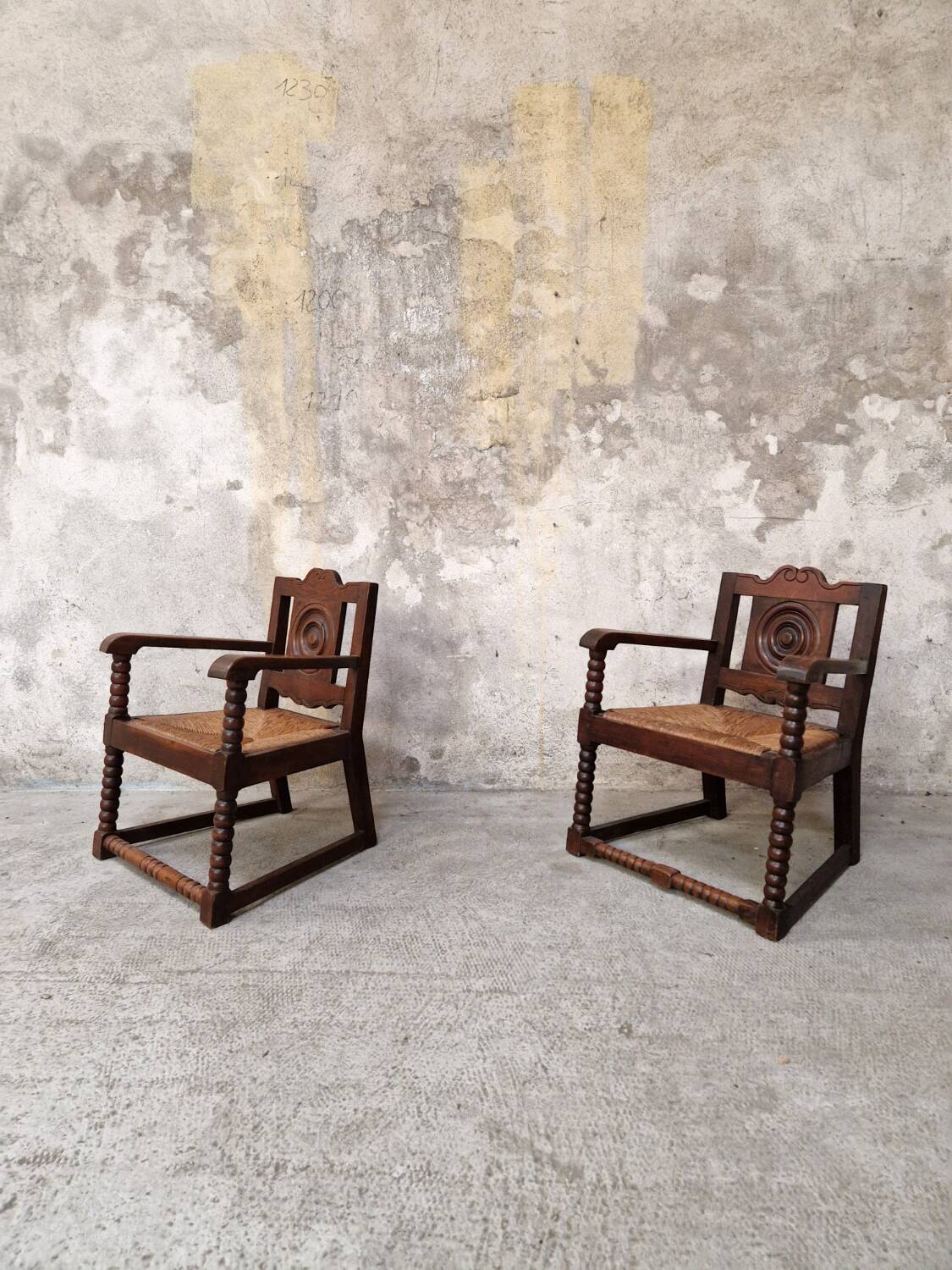 Pair of neo-Basque armchairs