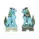 Paire de lions gardiens chinois (chiens Fô) en céramique bleue