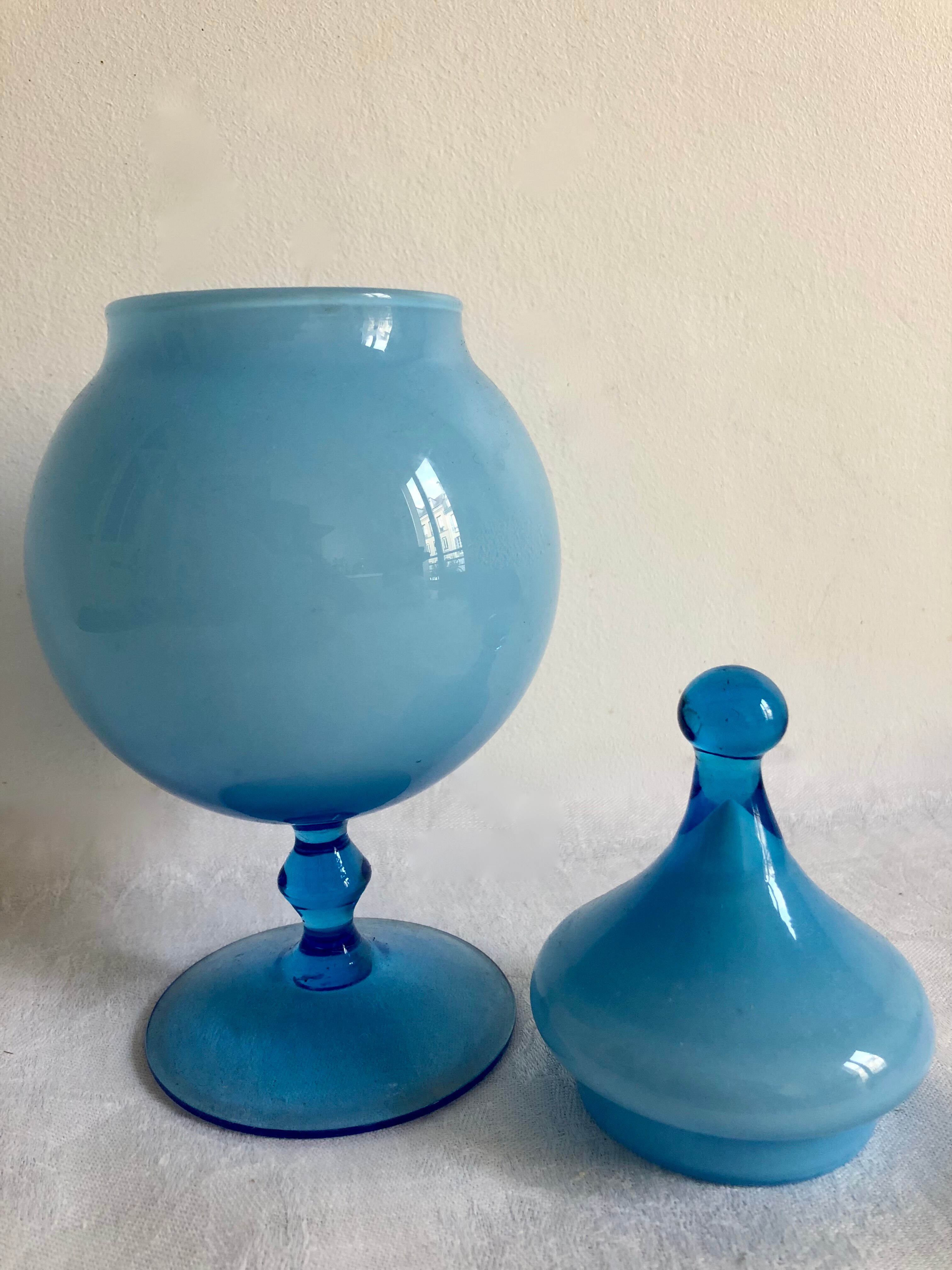 Blue opaline cup, bathroom decoration