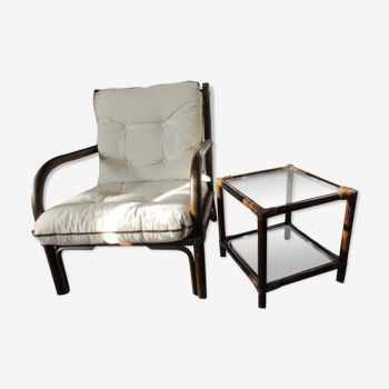 Bamboo armchair set and coordinated coffee table
