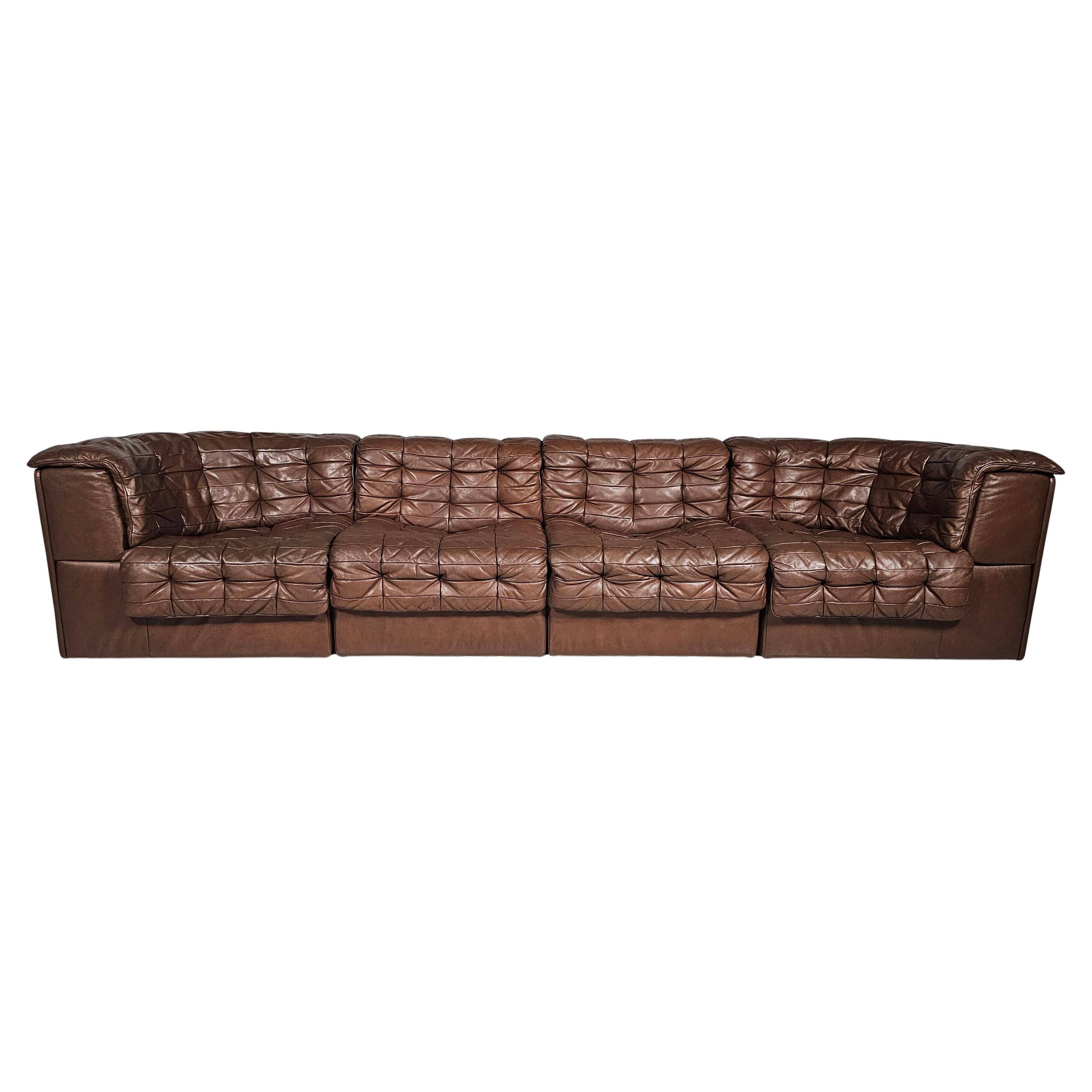 De Sede DS-11 modular sofa in original brown leather, 1970s.