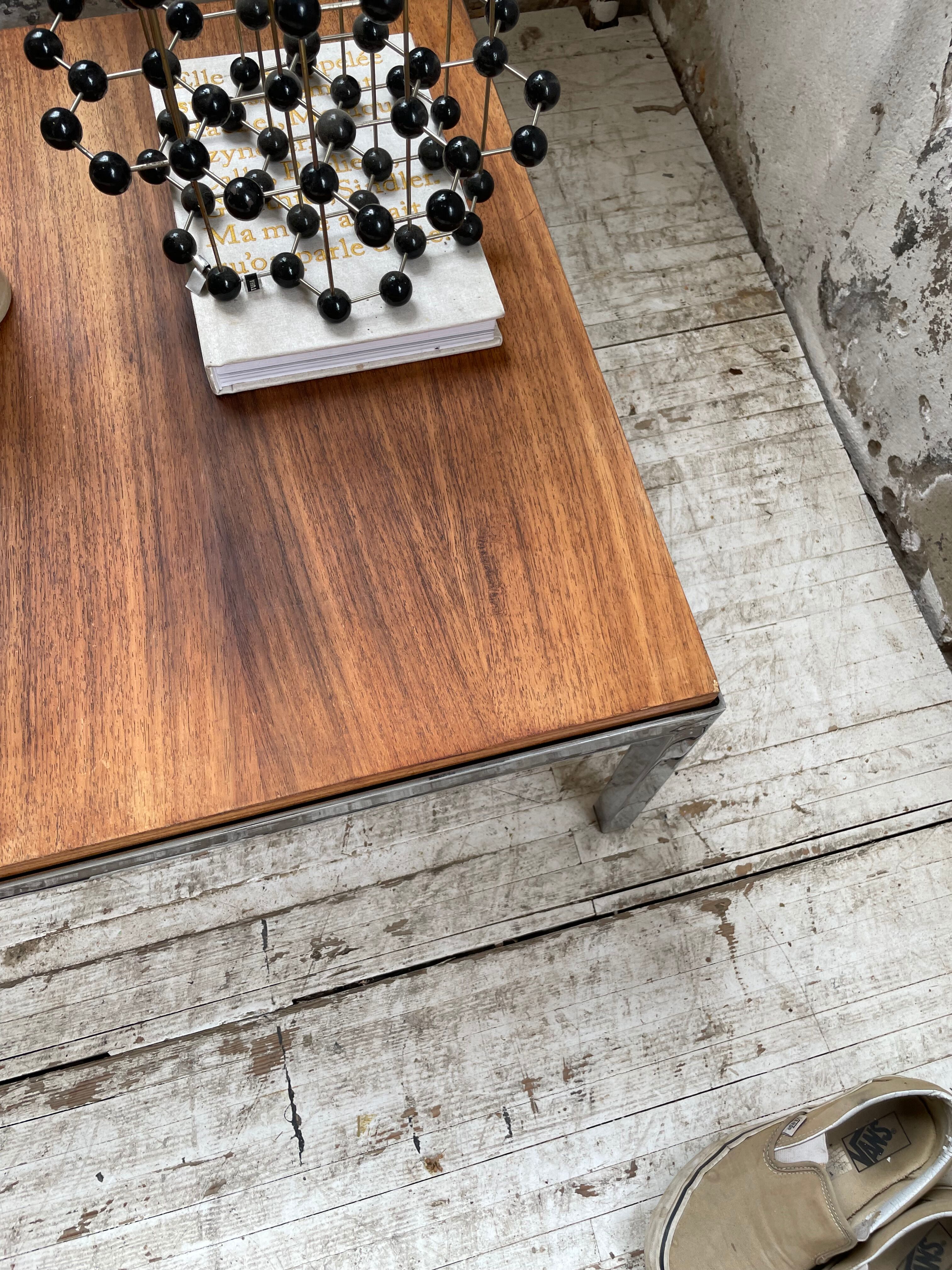 Walnut and modernist chrome coffee table