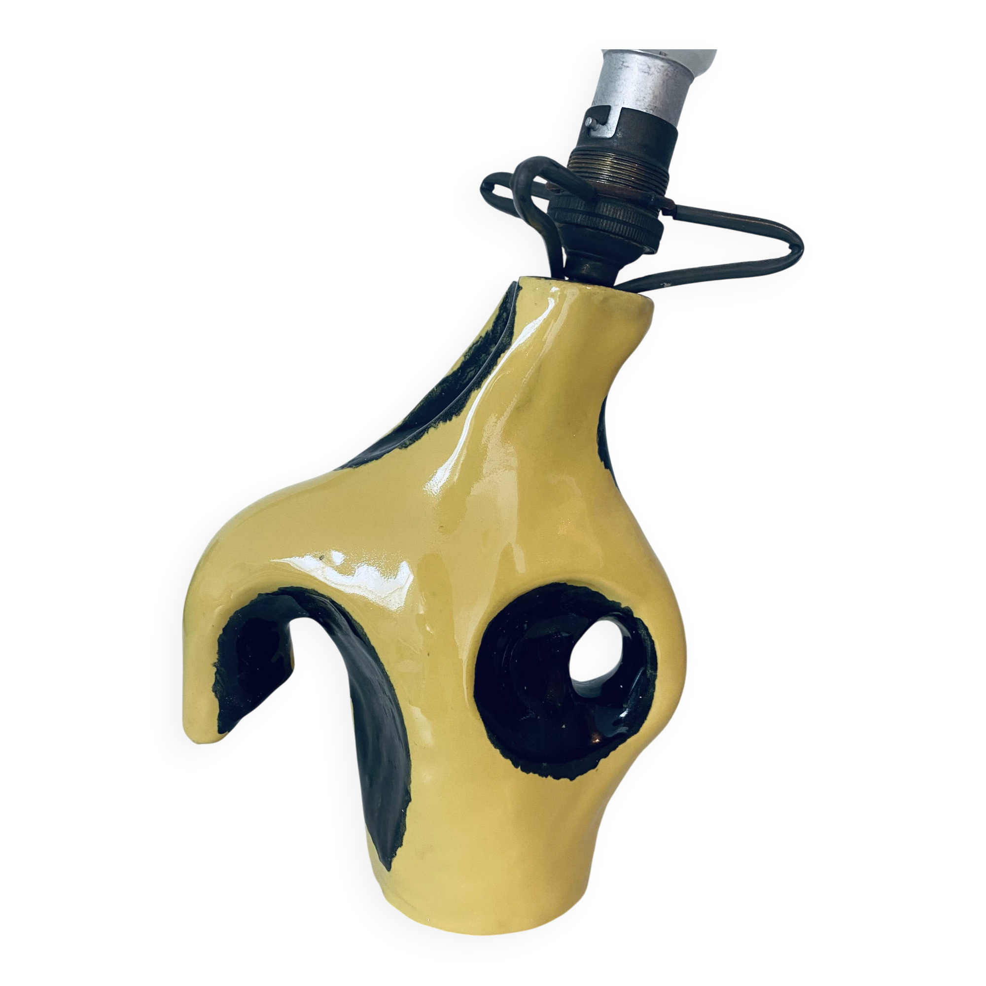 Vintage Yellow & Black Ceramic Lamp Base Modernist 50s/60s Free Form