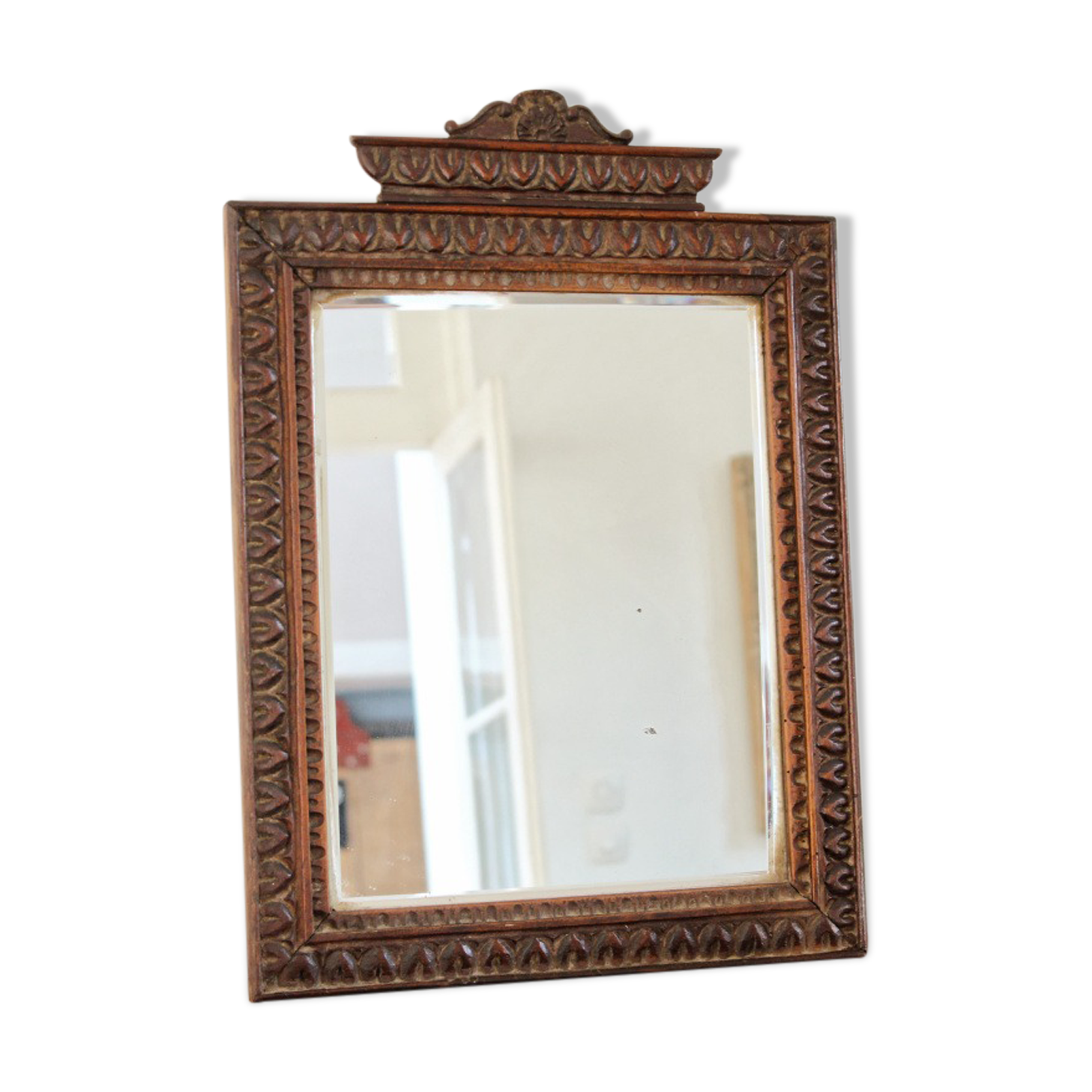Carved wood mirror, folk art