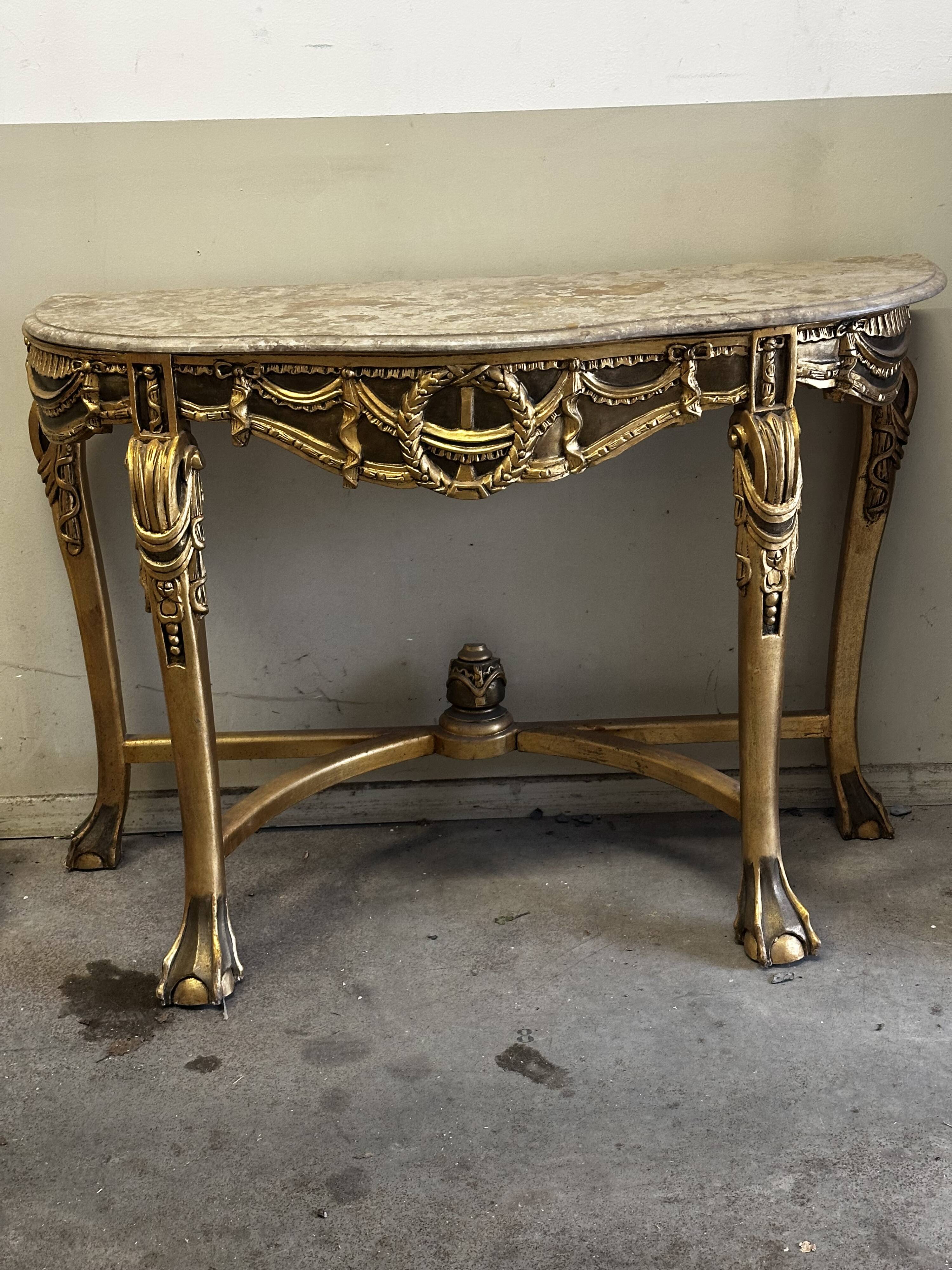 Hollywood Regency Console - Gilded Wood and Marble