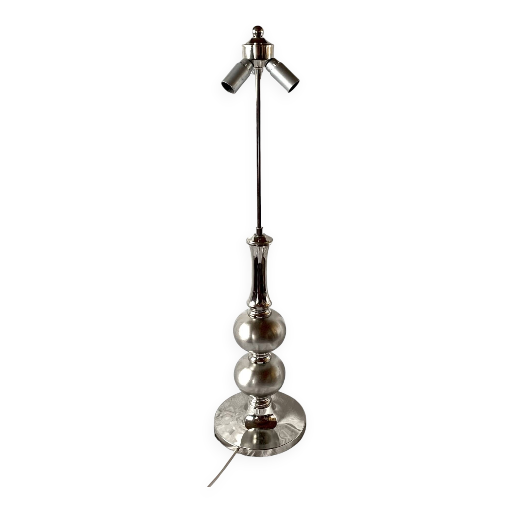 Large vintage floor lamp base in chrome metal and brushed aluminum