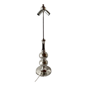 Large vintage floor lamp base in chrome metal and brushed aluminum