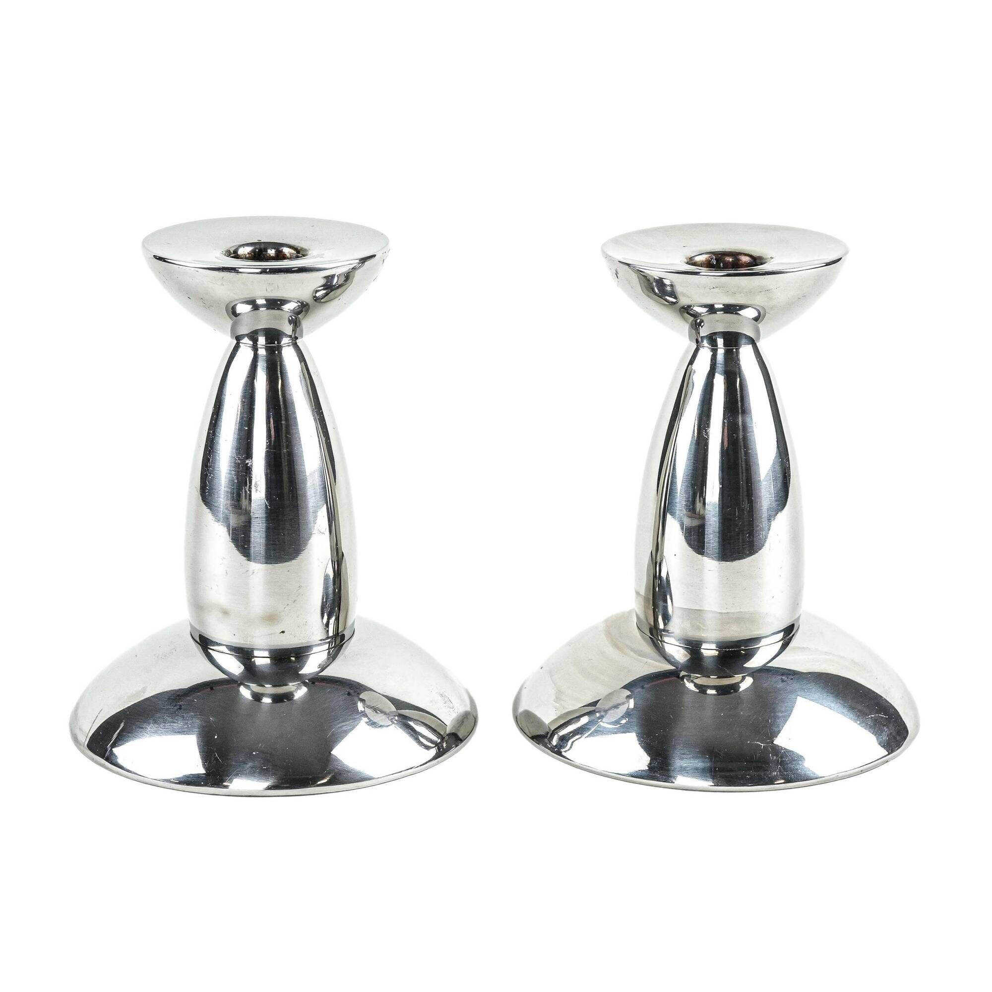 Pair of Chrome Candlesticks, Industrial Minimalist Design, European, 1970s