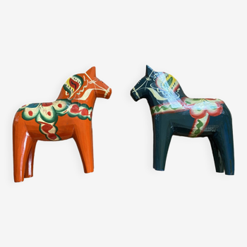 Dalarna horses 60s Swedish crafts (set of 2)