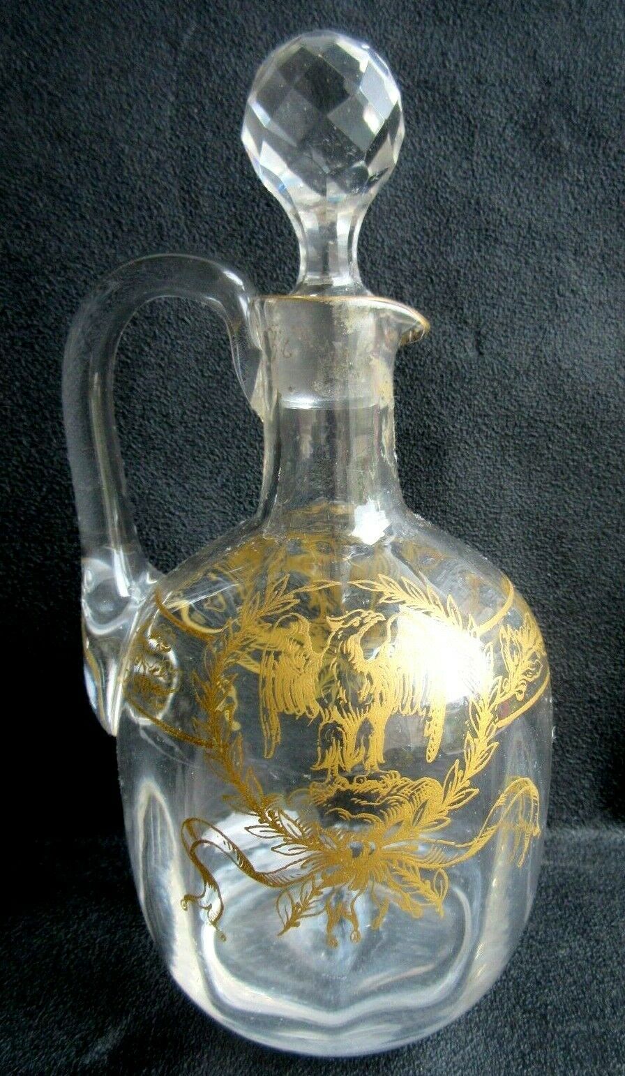 Carafe ewer colorless enamelled fine gold, Empire style: Eagle and louis XVI knot