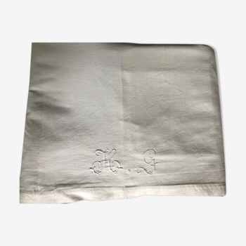 Drap ancien en lin monogramme H G