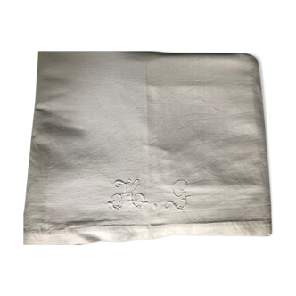 Drap ancien en lin monogramme H G