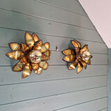Pair of floral wall sconces in brass, Maison Jansen, 1970