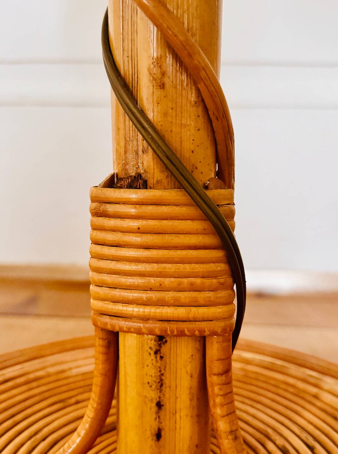 Louis Sognot vintage bamboo rattan floor lamp