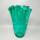 1970s Astonishing green "Fazzoletto" vase by Michielotto in Murano glass. Made in Italy