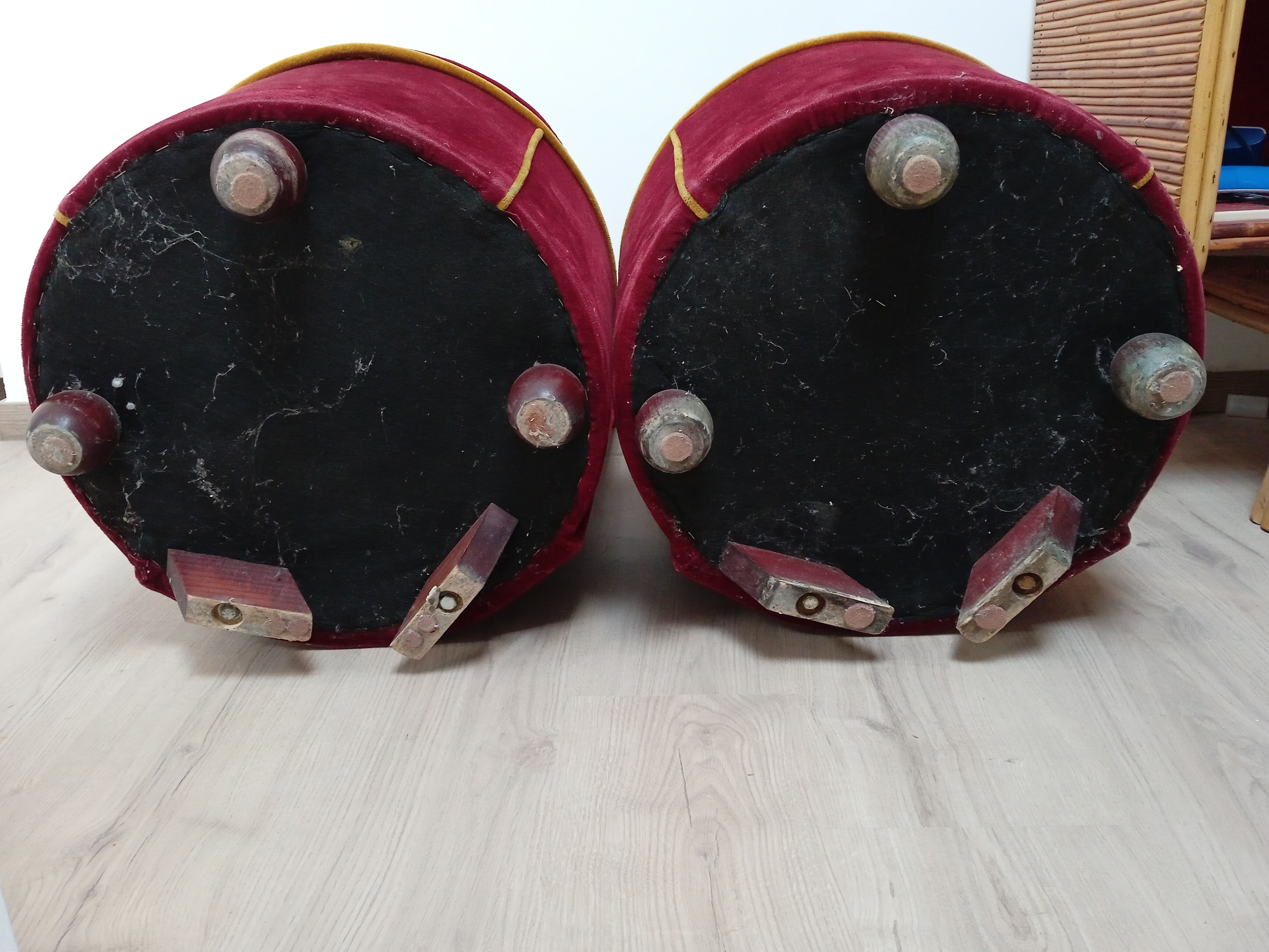 Pair of cabaret armchairs red velvet gold border