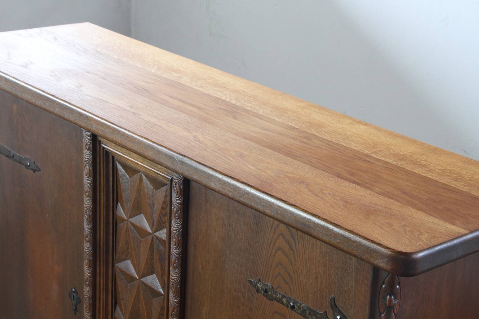 Vintage Danish Baroque Brutalist Style Oak Cabinet 1960s