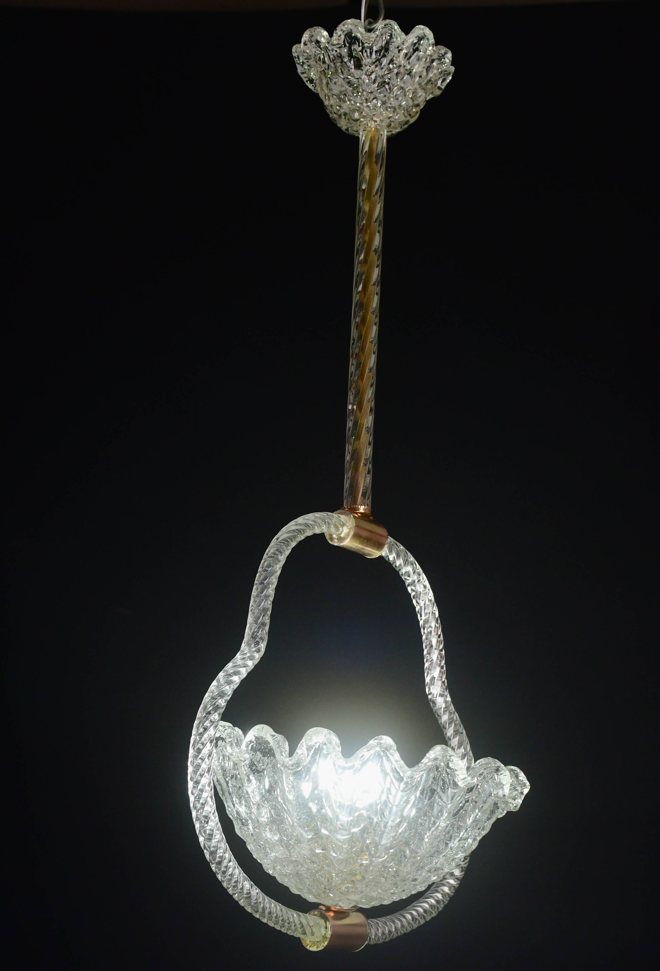 Charming Art Deco Barovier & Toso pendant light chandelier Murano glass, 1950s