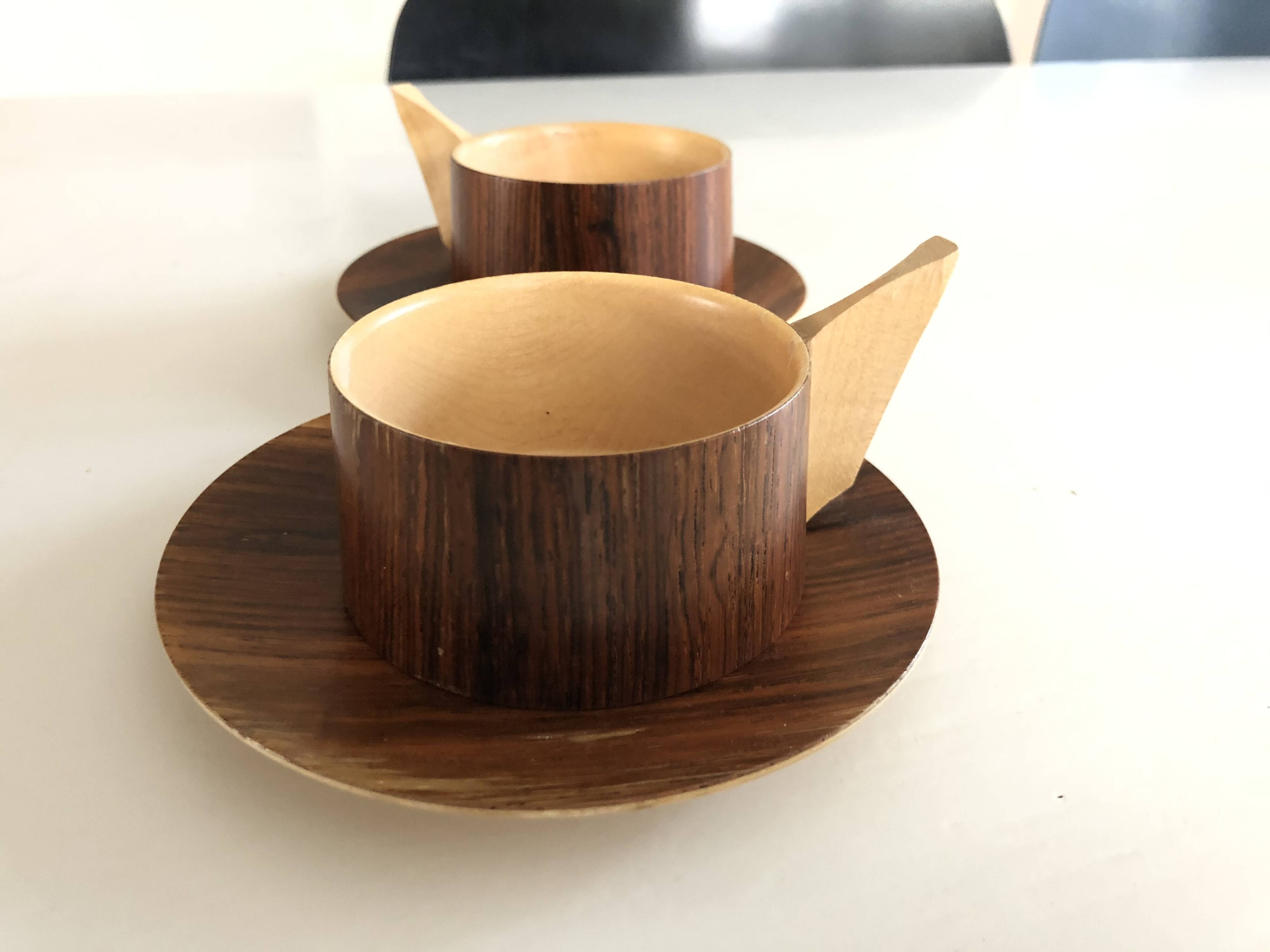 Vintage wooden cups and saucers in teak