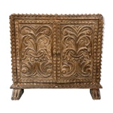 Travel cabinet with multiple drawers in carved wood early 20 th