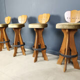 Set of 4 vintage brutalist bar stools, 1960s