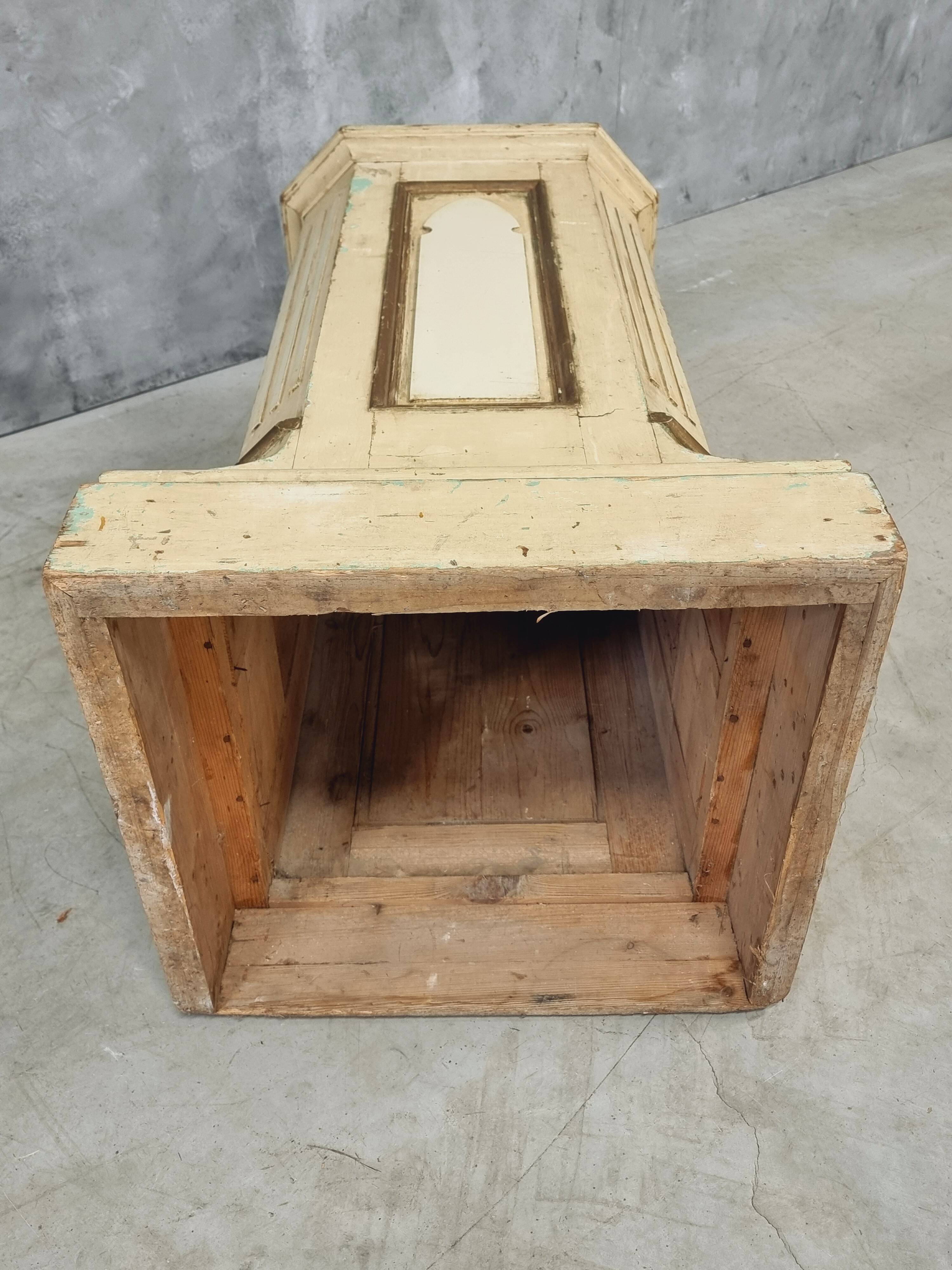 Antique church column on wooden base 135 cm high
