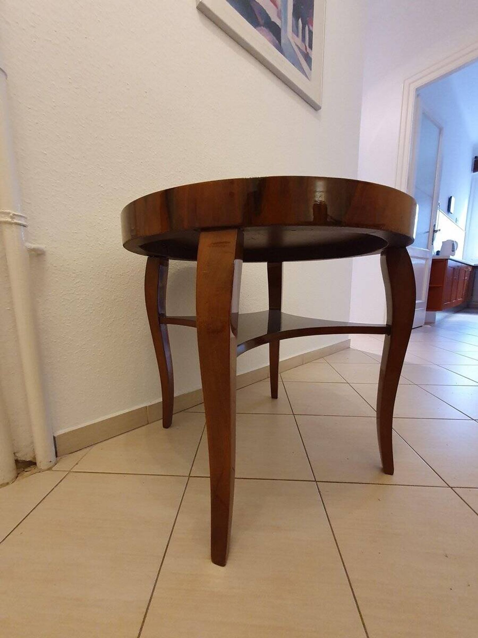 Table d'appoint ronde Art Déco peinte à la main, années 1930