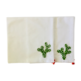 2 serviettes de table brodées main en coton Cactus 🌵