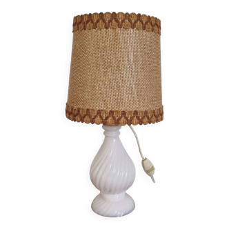 Lampe en verre et jute vintage