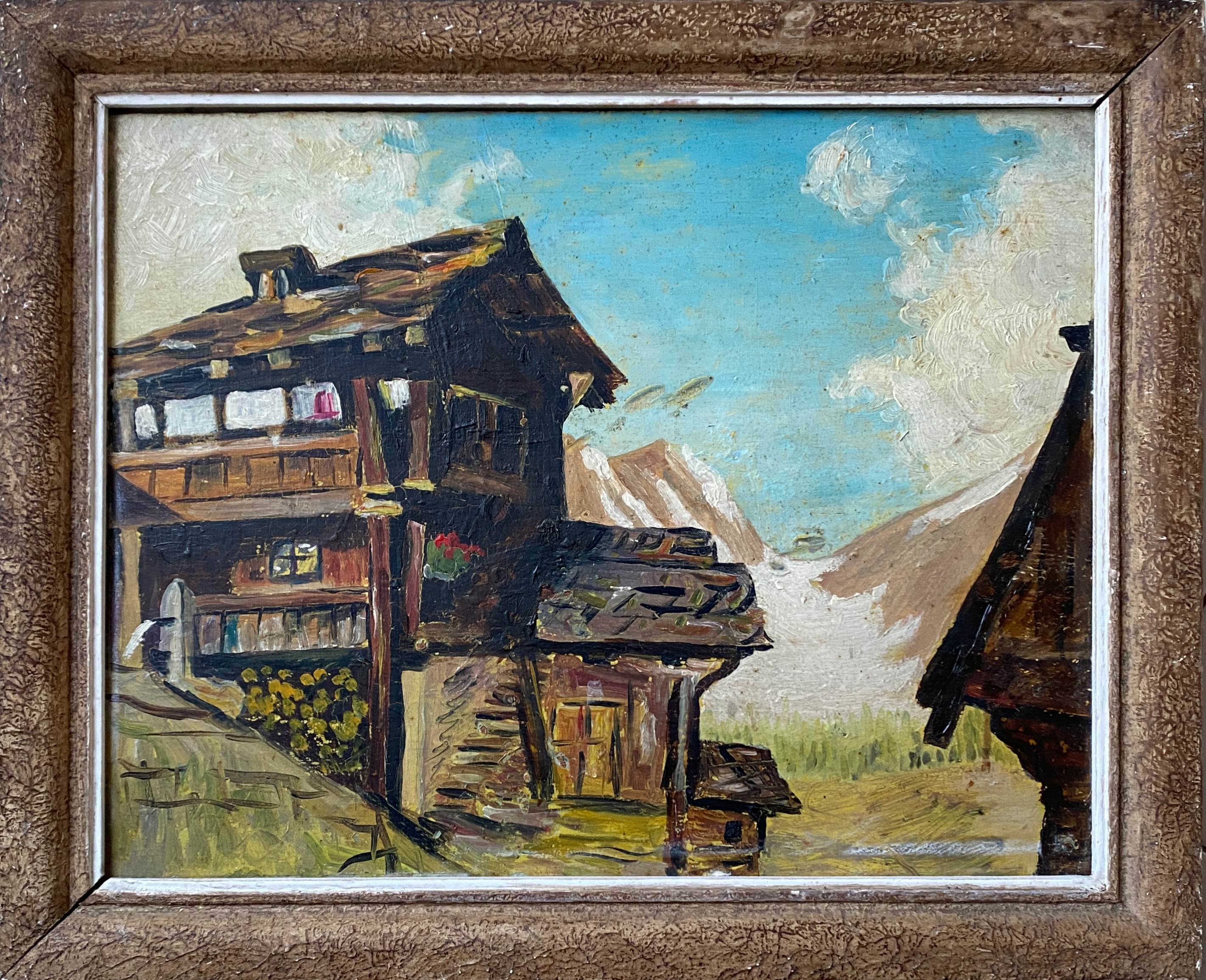 HSP Table "Mountain Chalet" Winter Landscape circa 1950